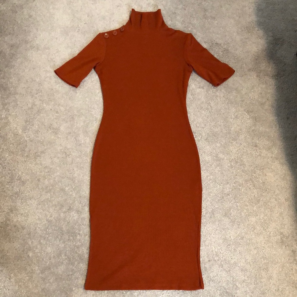 Rust Midi Bodycon Dress - Picture 2 of 12